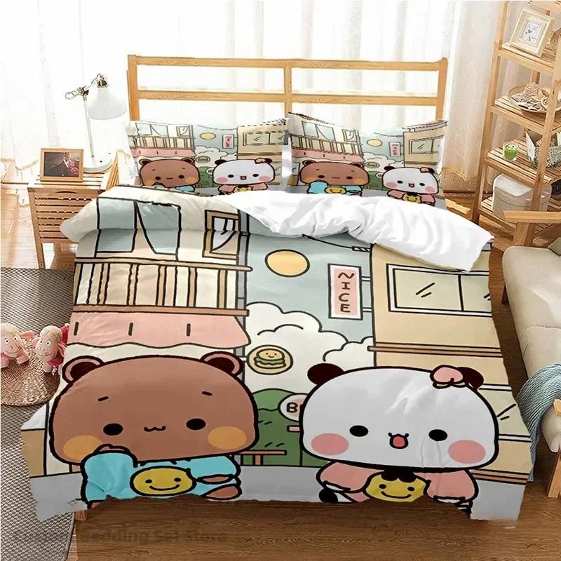 Couple Duvet Cover Cute Bubu Dudu Cartoon Bear Panda Kawaii Bedding Set Assorted Designs Soft Queen King Size Single Double Gift