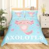 Cartoon Axolotl Duvet Cover Set KingQueen Size Kids Girls Boys Cute Rainbow Sea Wildlife Animal Reptile Polyester Bedding Set