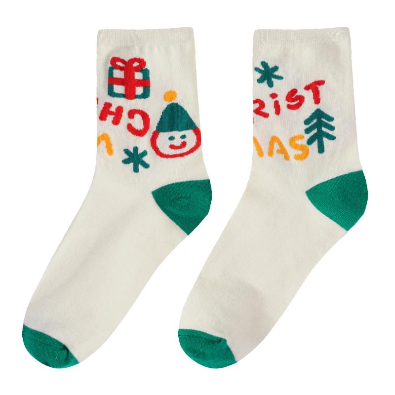 

1/3 пары женских рождественских носков средней длины, партия счастливых праздничных хлопковых носков с Санта-Клаусом и рождественской елкой 1 Pairs белый