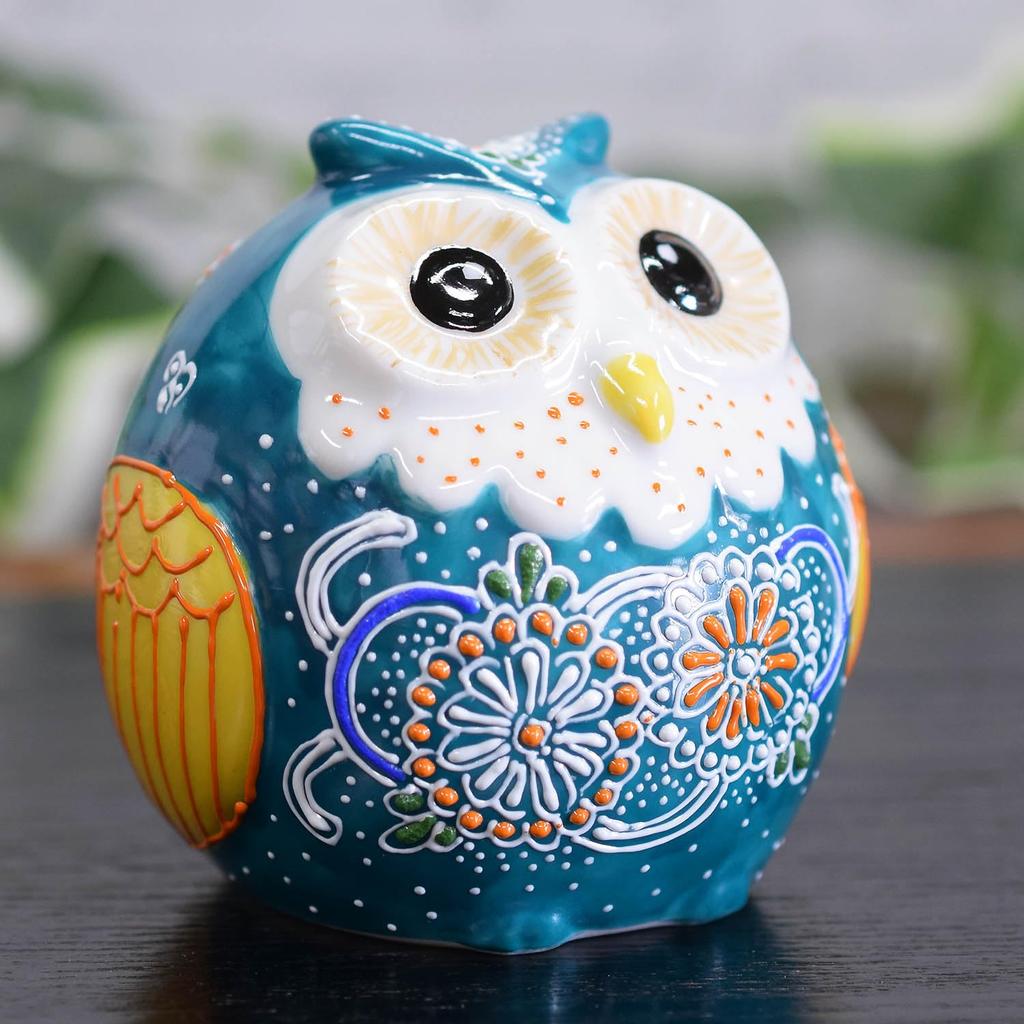 Waza no Kura Stylish Owl Figurine, Kutani Ware, Verdigris Glaze, Ceramic, Lucky Charm, High-End Brand Interior Decor Object, Perfect for 60th, 70th, 7