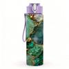 1PC Green Gemstone Gold Marble Pattern 750ml Color Plastic Sports Water Bottle Leakproof Flip Straw Lid Suitable for Sports Office Home Use