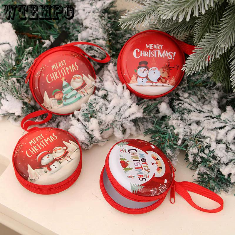 WTEMPO 4PCS Christmas Gifts Christmas-themed Pattern Printed Christmas Coin Purses Christmas Zipper Gift Bags Christmas Tree Hanging Pendants