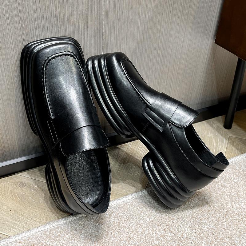 Kleine Lederschuhe Herren Neue Französische Plateau Casual Slipper Retro Abendwind Faule Einzelne Schuhe 36770-T