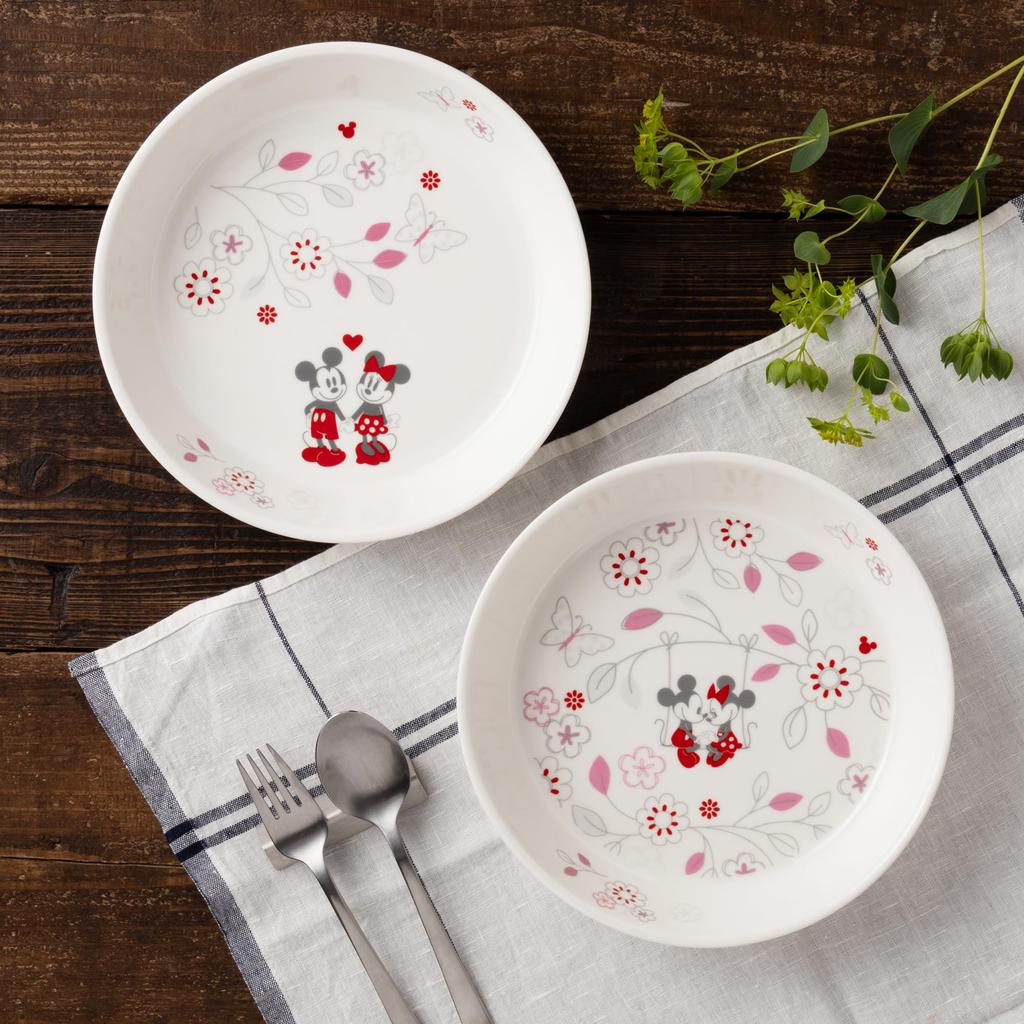 maebata Disney Mickey Minnie Flower Pasta Curry 65085 & Plate, Pink,