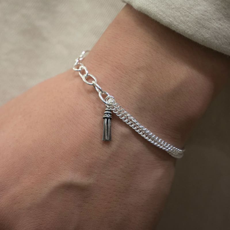 HARANG HR 367B_Tassel Half & Half Double Chain Bracelet