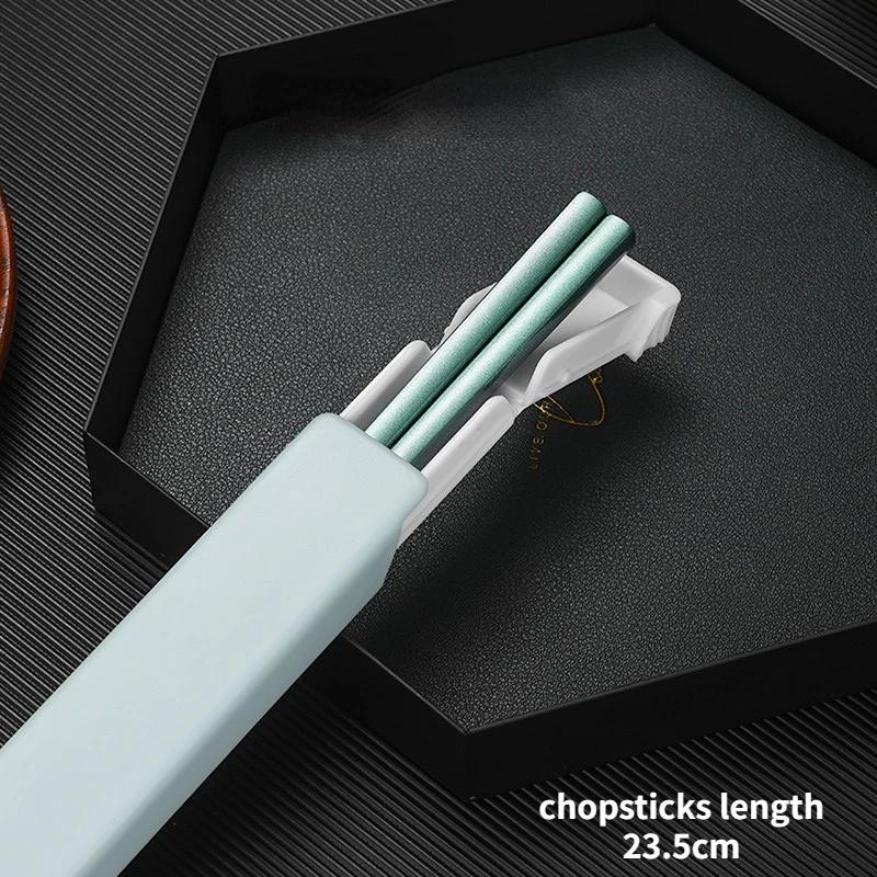 304 Nerezová ocel Hůlky Obědové Nádobí Cestovní Přenosné Hůlky s Úložným Boxem Držák Nádobí Kuchyňské Doplňky