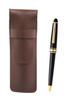 Grained Chocolate Colored Cowhide Leather Pen Case with Metal Ring Cap and Sliding Retro Pen Set (SASTYO-8838B)
