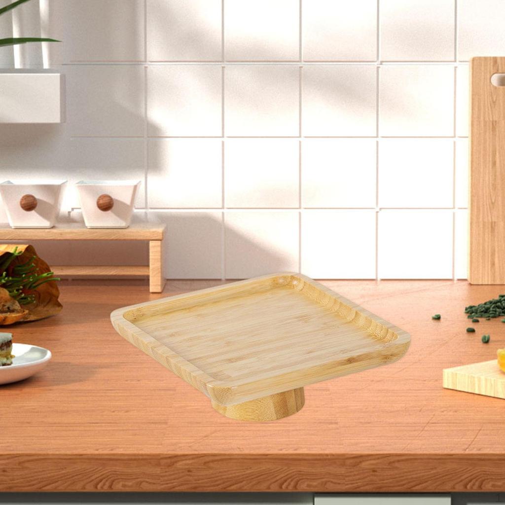 Suporte de Bolo de Bambu Bandeja de Armazenamento de Alimentos Multifuncional Travessa para Vegetais com Base Alta Servir Lanches