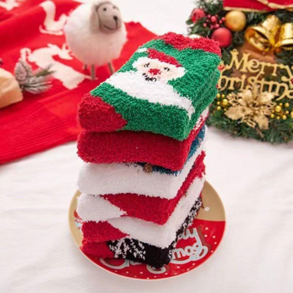 Warm Christmas Velvet Socks Winter Carpet Socks Xmas Gifts Fluffy Floor Socks  Women