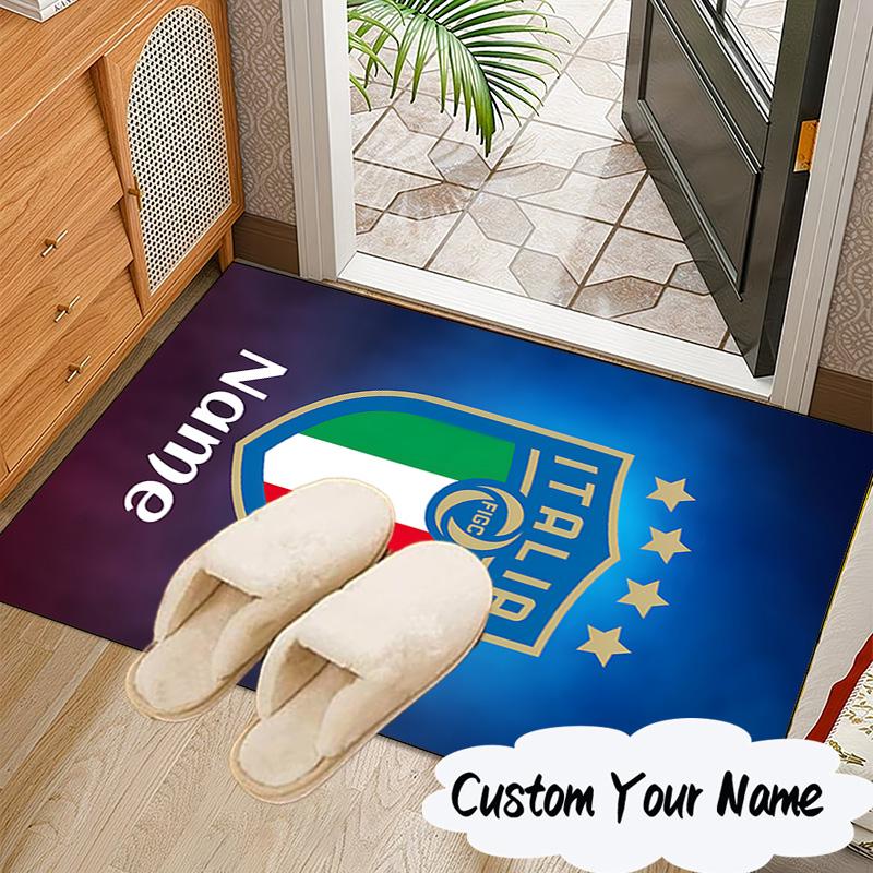 Custom Name Italian Football Crest Rug for Living Room, Game Rooms, Office, Bedroom, Floor Mat Playful Design, fan gifts Christmas decor