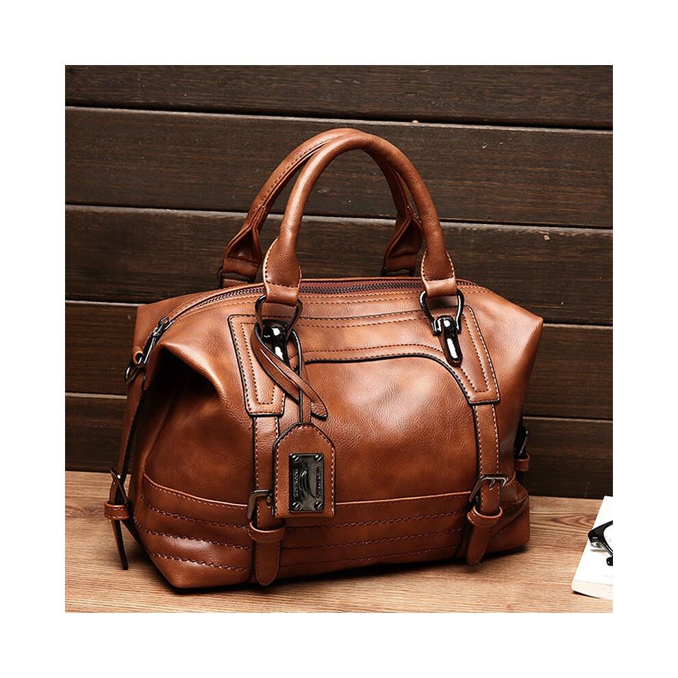Brown PU Leather-Style Women's Messenger Bag - Shoulder Tote Satchel with ID & Phone Pockets, Zippered Compartments