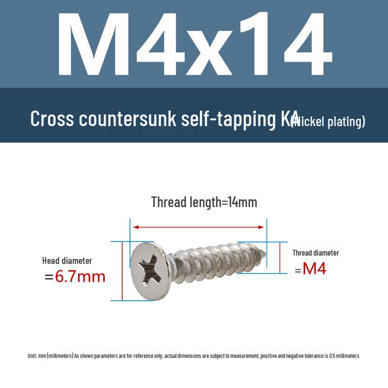 YiguYigu Nickel-Plated Phillips Flat Head Self-Tapping Screws M1-M5, Carbon Steel