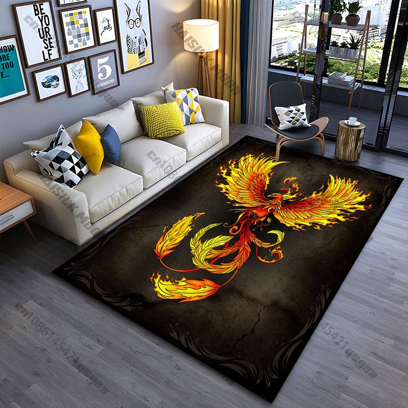 Fiery phoenix rebirth and power carpet Yoga living room room decor children's crawling mat doormat area rug games mat