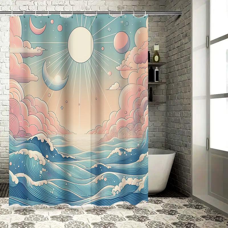 

Sun And Moon Ocean Wave Shower Curtain For Bathroom - Creative And Artistic Design Waterproof And Durable Perfect For Home Decor W60H190(CM)-1 Pcs