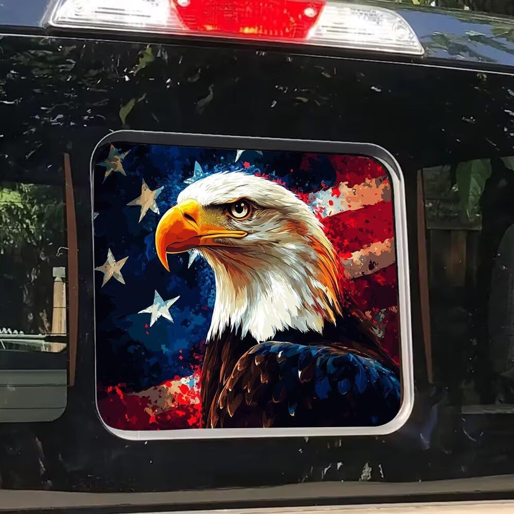 Weißkopfseeadler Aufkleber Hintere Schiebefenster LKW Aufkleber, Schwarze Amerikanische Flagge Heckscheibenaufkleber für LKW Pickup, Patriotische Grafik Vinyl Auto Dekoration