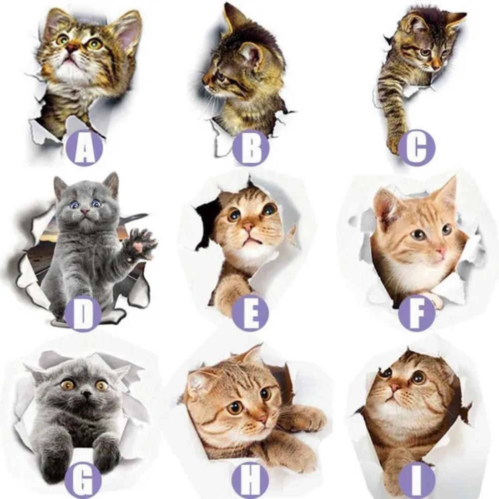 Various Cute Kitten Animal Cartoon Cat Wall Sticker 3D Vivid Baby Kid Room Bathroom Decors  Toilet Sticker