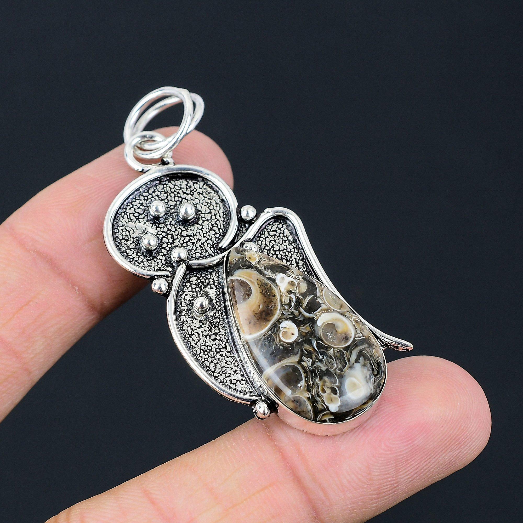 

Natural Turritella Agate Gemstone Jewelry 925 Sterling Silver Pendant For Girls