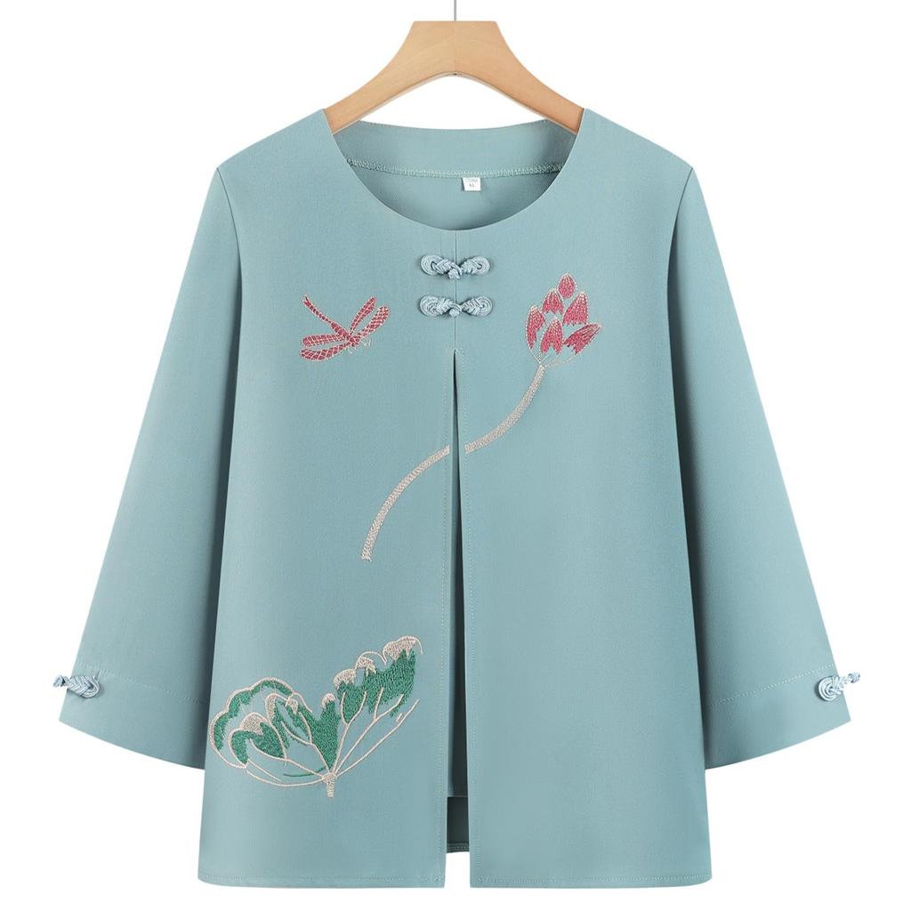Mom's Stylish Chinese-Style Summer Top: Elegant Fake Two-Piece for Women and Grandmas
