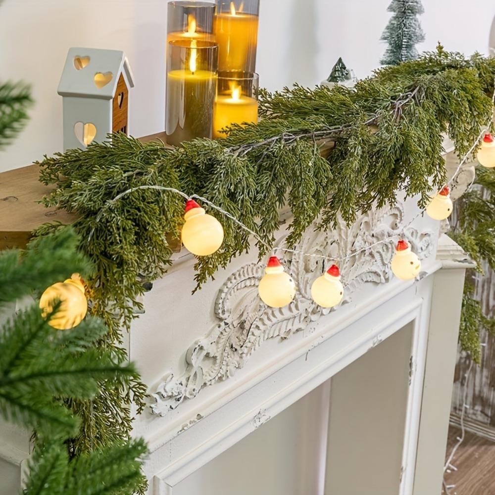 2.7M LED Christmas Cedar Garland Artificial Pine Cypress Vines with Light for Christmas Table Mantle Wall Room Winter Decoration