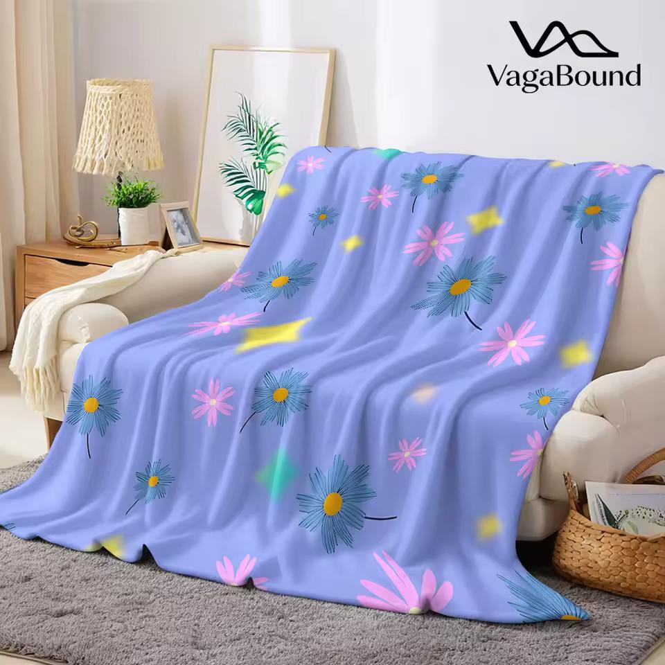 periwinkle daisy star Flannel Blanket Warm Soft Halloween Christmas Decorative Couch Warm Cozy All-Season Gift