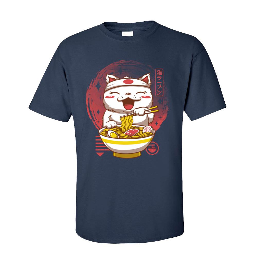 Neko Ramen Tops  Tees Adult Kawaii Cartoon Tshirt Men Graphic Cat Noodle Lover 100 Cotton Short Sleeve T Shirt