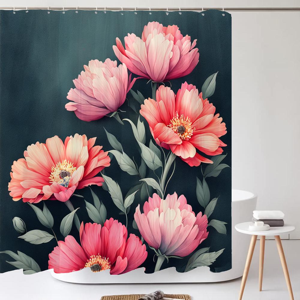 Watercolor Flower and Rose Print Shower Curtain Waterproof Shower Curtain Bathroom Partition Curtain Bathroom Decor Accessories