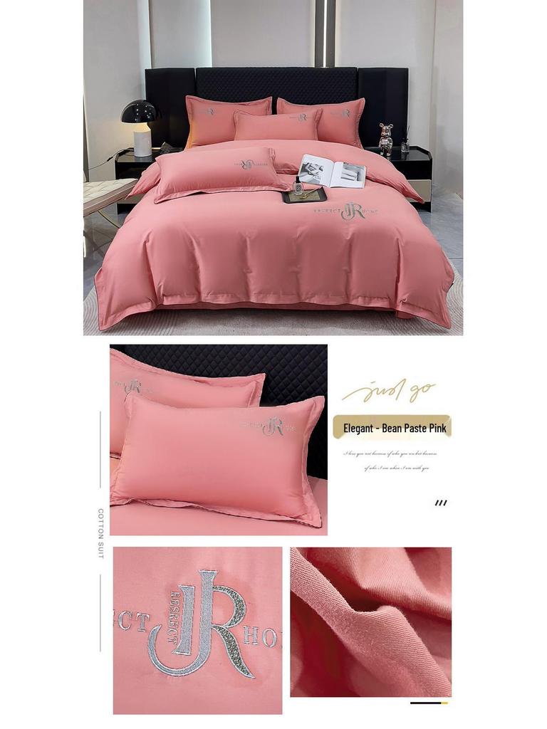 Elegant All-Season High-Thread Count Cotton Satin Twill Embroidery 4-Piece Set