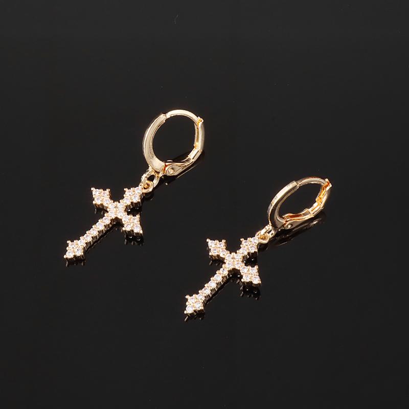 Hip Hop Iced Out Cross Dangle Earrings for Men Women Bling Silver Color Cubic Zircon Earrings Anti Allergy