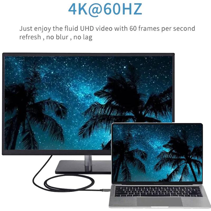 

1.8m Type-C to Mini DP Compatible with Thunderbolt 3 Cord Mini Displayport 4K/60Hz HD Video Cable for TV Monitor Projector As Shown A