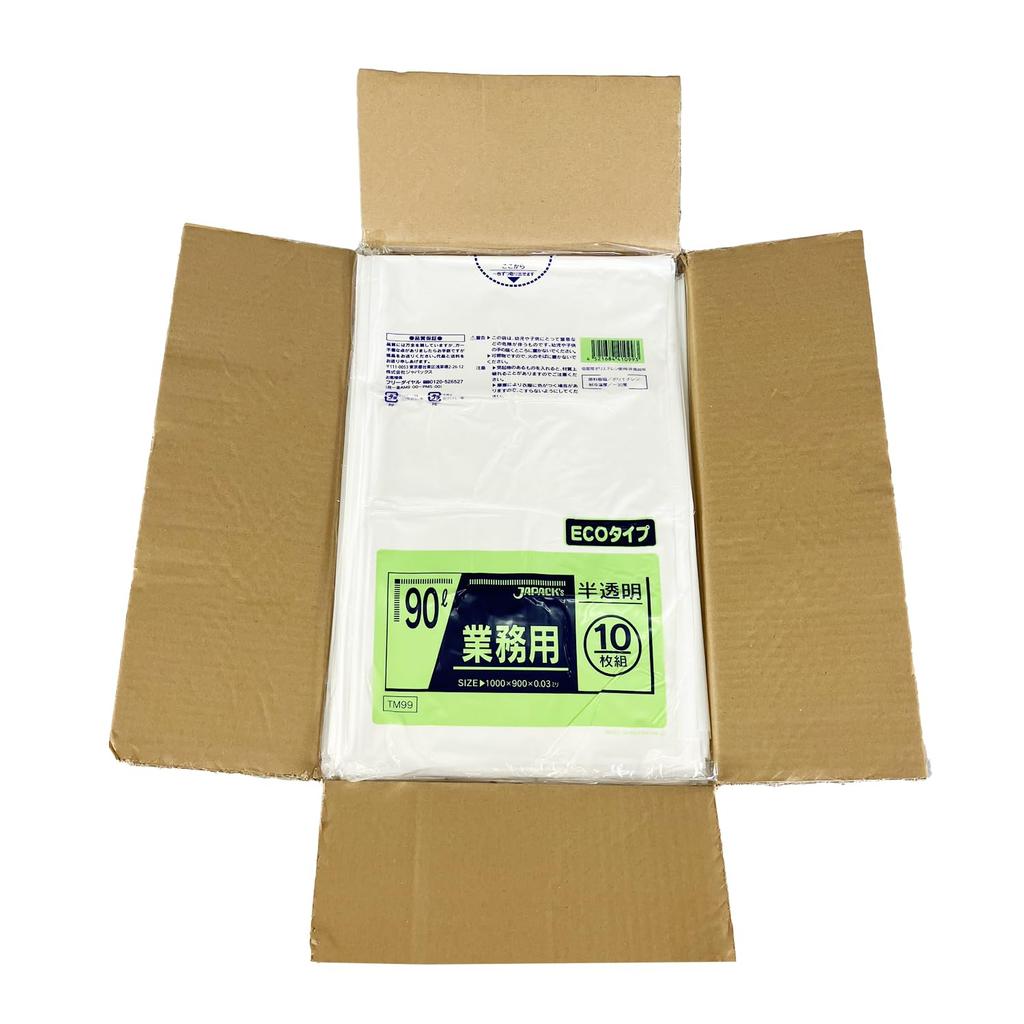 Japax Garbage Bag 90L Thickness 10 sheets x 30 books TM99 Plastic bag with metallocene compound that resists stretching (Semi-transparent) 0.030mm
