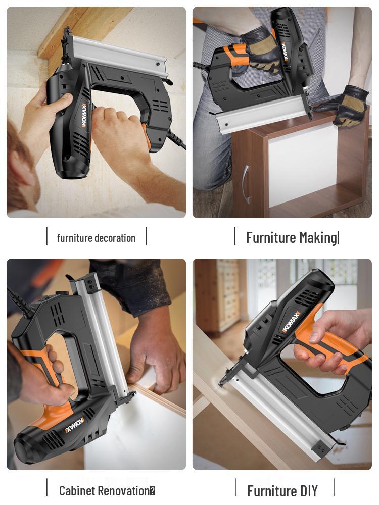 Comax Pneumatic 2-in-1 Electric Nail Gun - Straight & Brad Nailer for Woodworking and Steel Nails.
