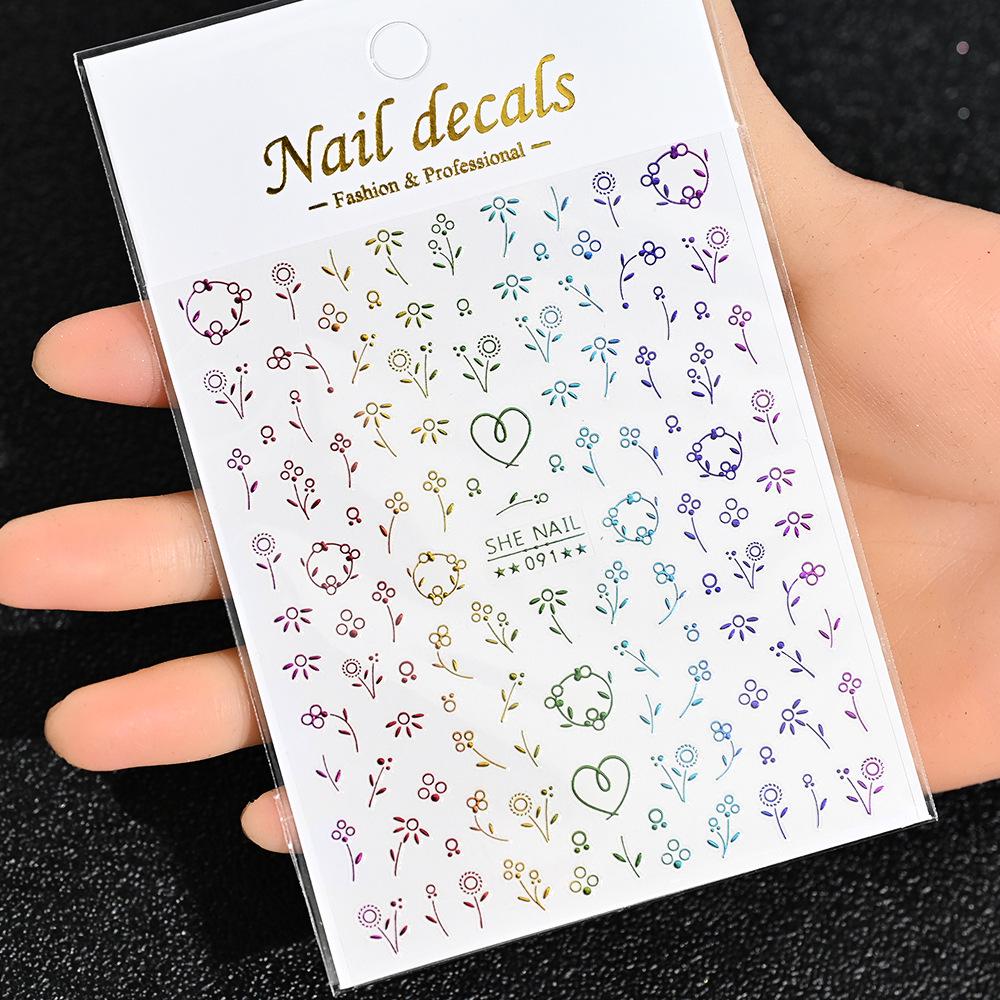 Best-Selling Japanese Aesthetic Laser Silver Heart Nail Stickers - Plant-Inspired Nail Art