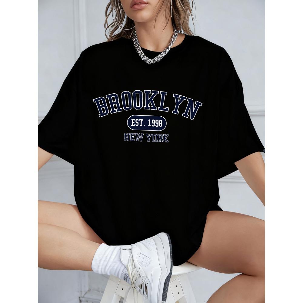 Brooklyn New York Est 1998 Prints T-Shirts Women Summer Short Sleeve T Shirt Loose O-Neck Comfortable Tops Casual Clothes