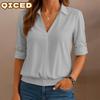 Women's Fashion Casual Solid Color Print Long Sleeve V Neck Blouses & Shirts Unique Design