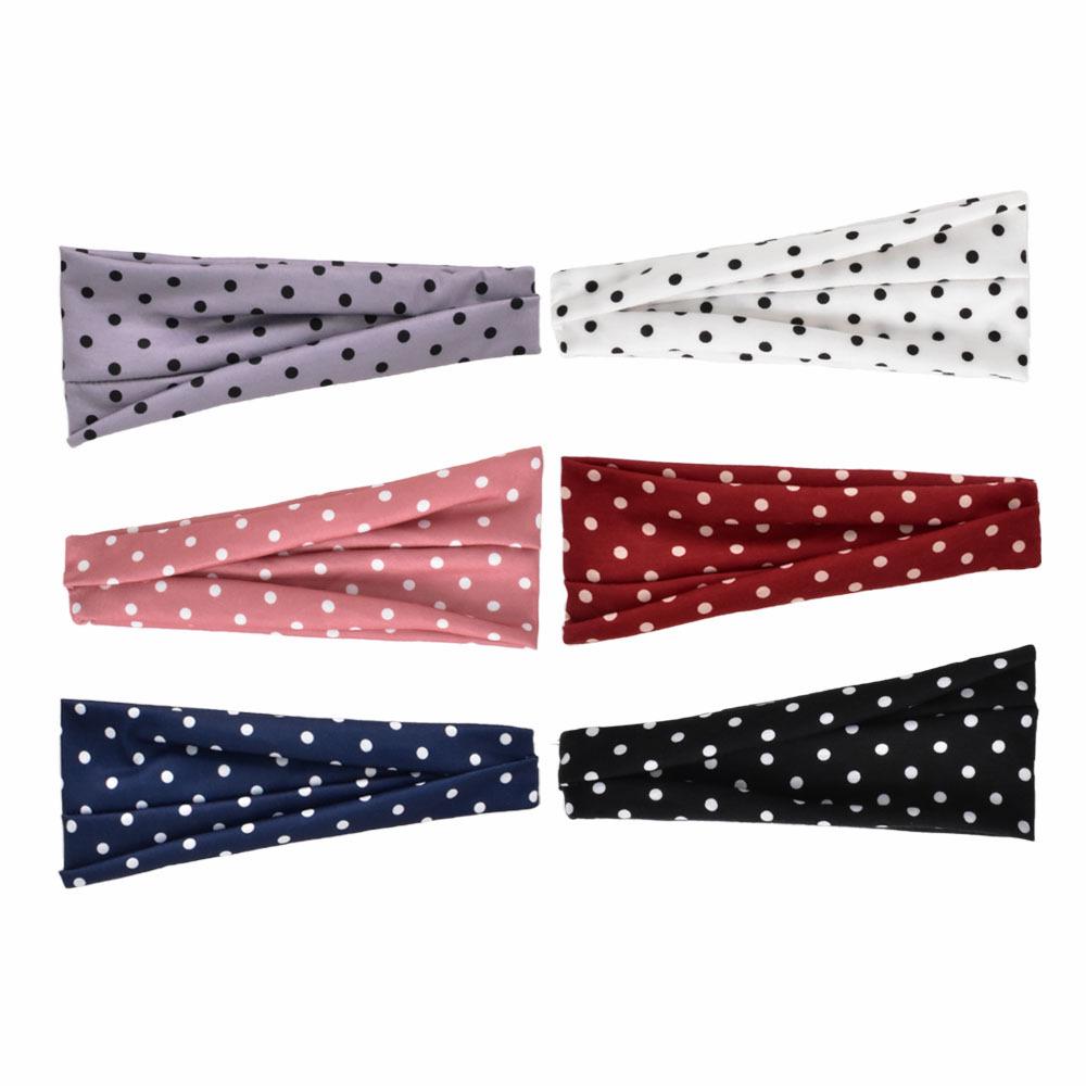Black Polka Dot Wide Elastic Sports Headband for Women, European & American Style