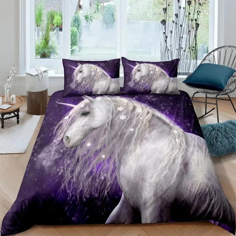White Dragon Horse Duvet Cover 3D Unicorn Bedding Set For Teens Boys Microfiber Western Cowboy Comforter Cover With Pillowcases