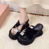 Spring and Summer Fashion Rhinestone Outer Wear Casual Flip-flops Thick Bottom Slope Heel Waterproof Table Transparent Women's High Heel Cool Slippers