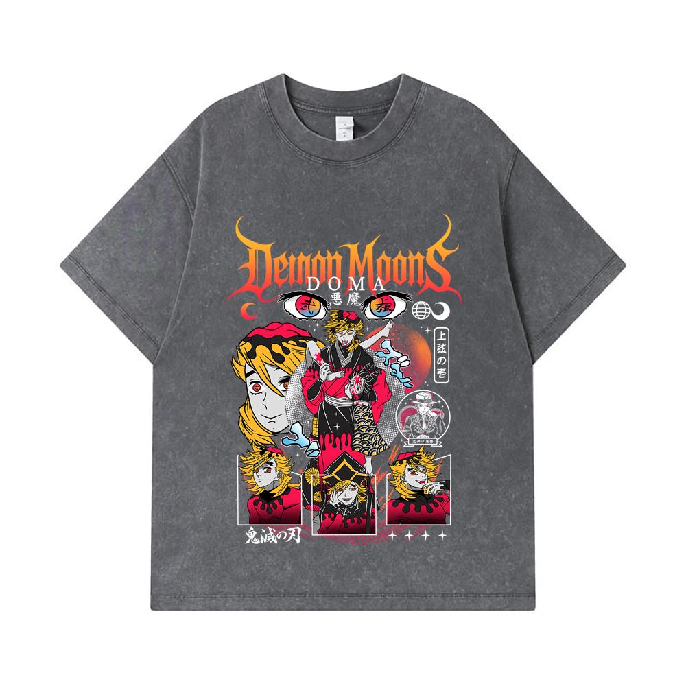 275 GSM Washed T-shirts 100% Cotton Demon Slayer V32 Doma Print Unisex Heavy Cotton T Shirt