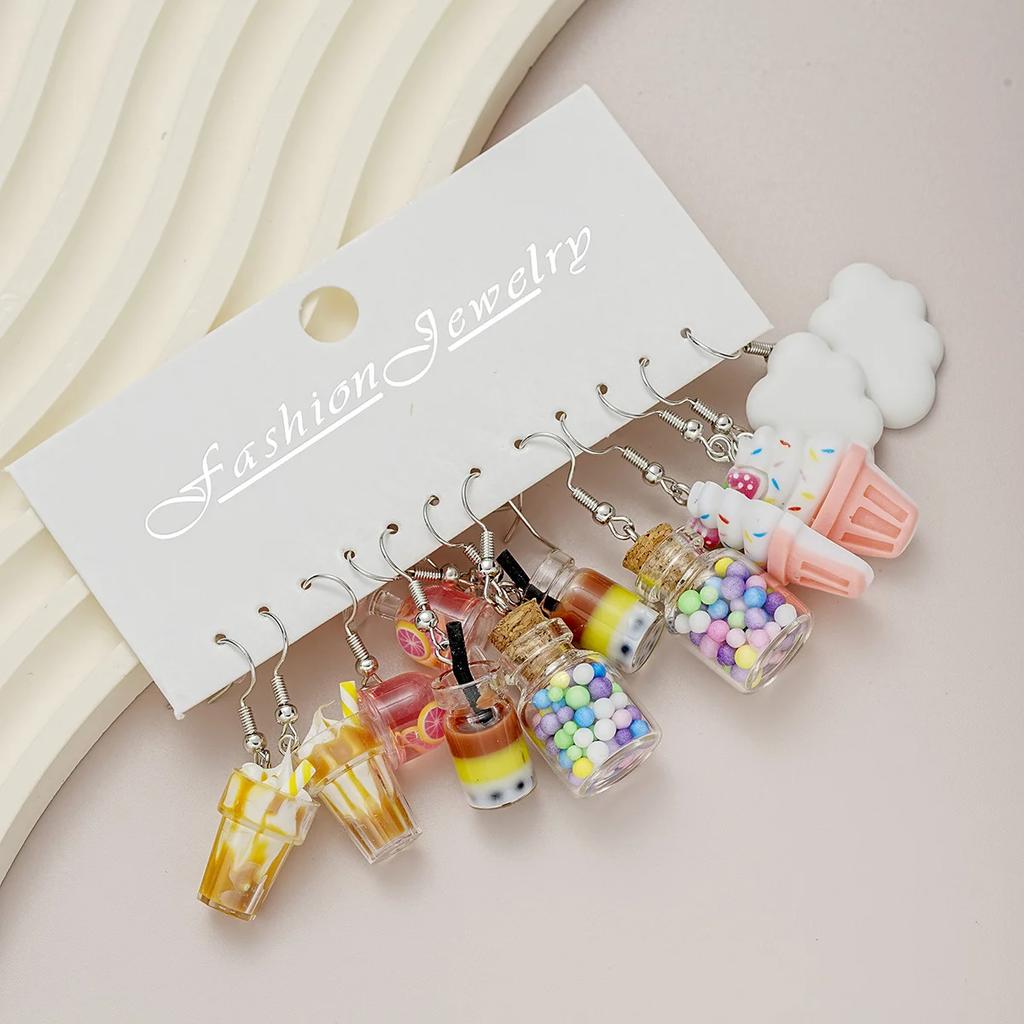 iF ME 12 stücke Cartoon Herz Eis Milch Tee Ohrringe Set für Frauen Mädchen Niedliche Bunte Geometrische Tier Tropfen Ohrring Trendy schmuck Geschenk