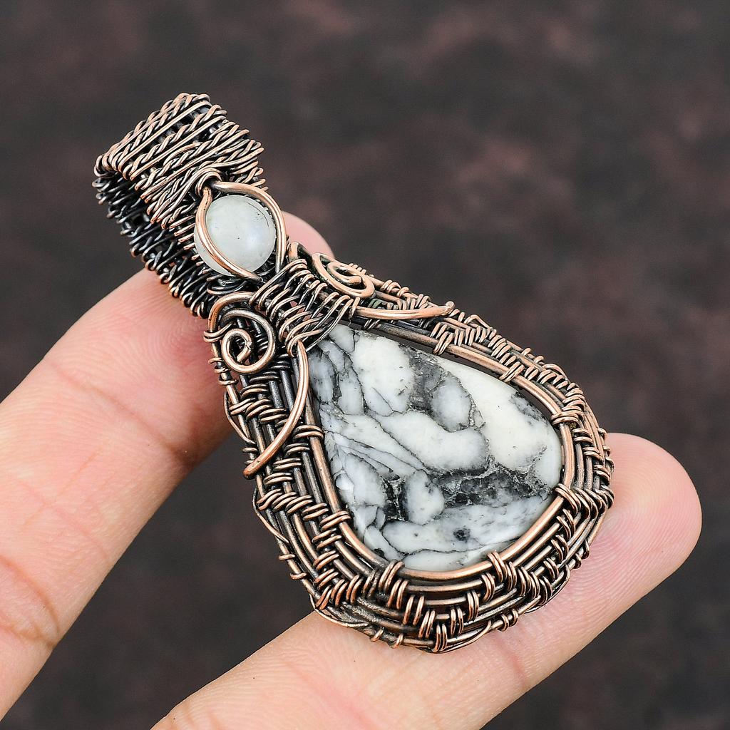 Pinolith Jasper Pendant Copper Wire Wrapped Gemstone Pendant Handmade Designer Pendant Rainbow Moonstone Jewelry Gift For Her Copper Jewelry
