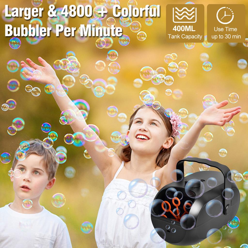 Seifenblasenmaschine Automatische Seifenblasenmaschine Tragbar Wiederaufladbar Seifenblasenmacher 4800+ Blasen pro Minute Blasen für Kinder