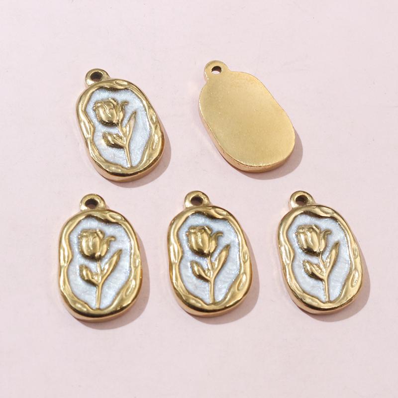 2pcs 20x12mm Stainless Steel Rose Flower Pendant Charms Enamel DIY Jewelry Making Accessories Findings for Necklace Earrings
