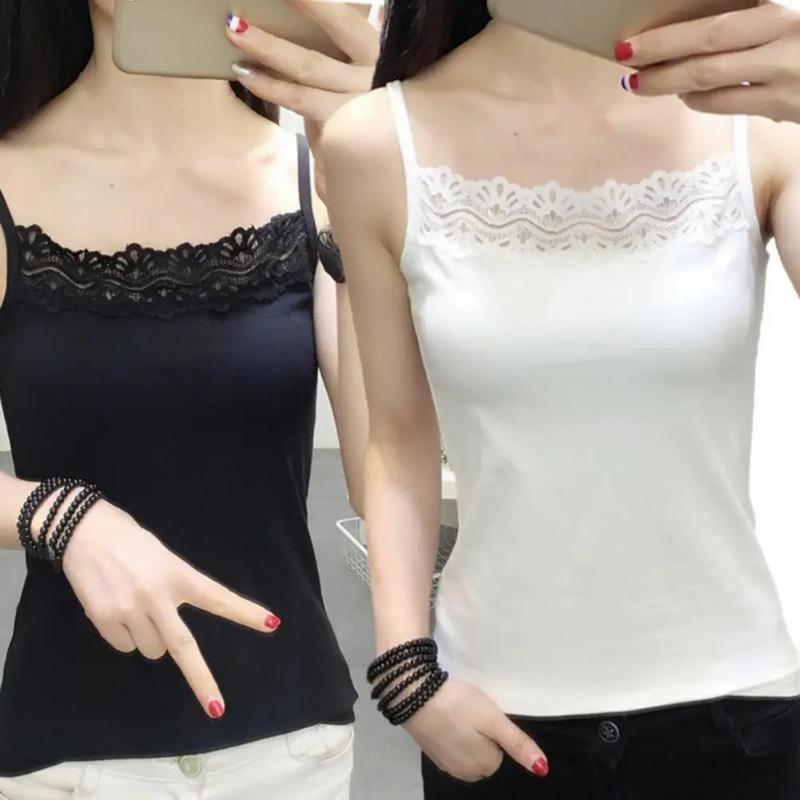 Frauen Top Spaghetti Strap Spitze Sommer Weste Square Neck Ärmelloses Sommer Leibchen Frauen Kleidung