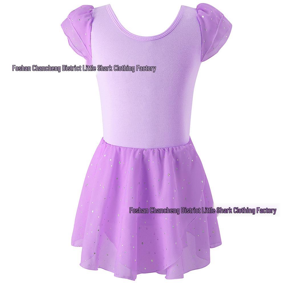 Dětské šifonové taneční šaty s flitry a křížovým zadním dílem pro balet a gymnastiku