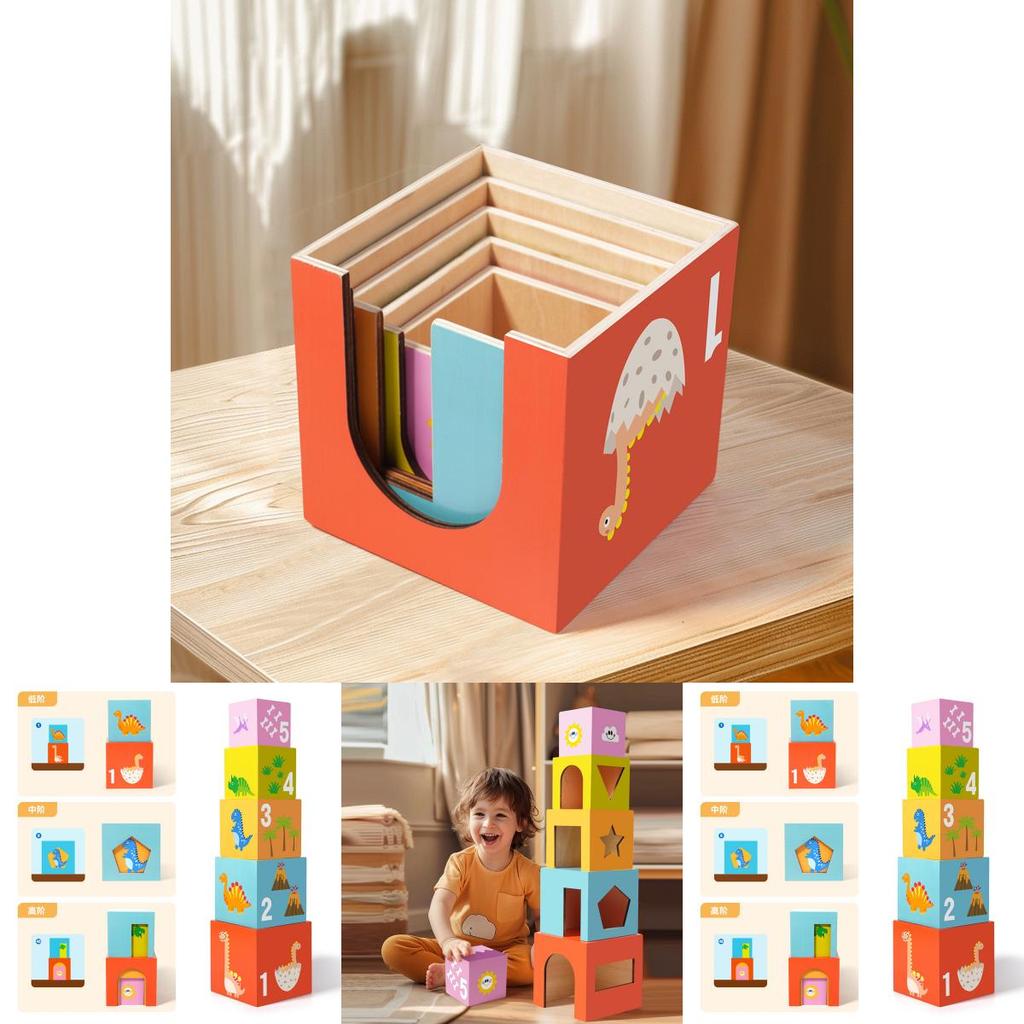 Wooden Educational Stacking Blocks Set For Toddlers With Geometric Shapes And Cognitive Play