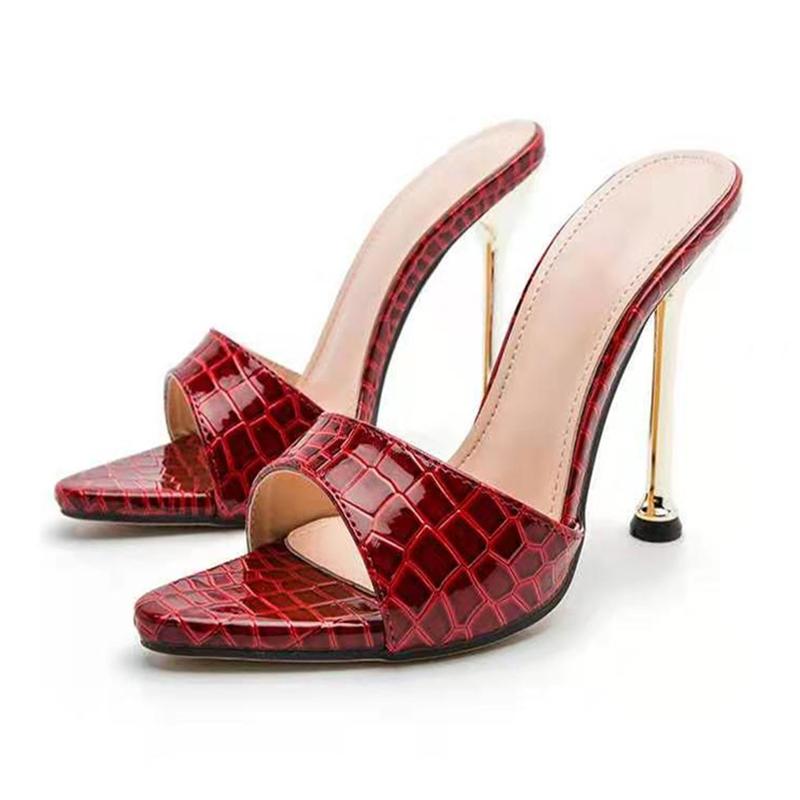 Offene Zehensandalen mit Schlangenmuster und spitzer Spitze, Hausschuhe für Damen, hochhackige Sandalen mit Fischmaul und feinem Absatz, Hausschuhe für Damen