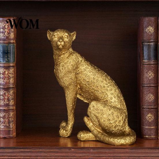 Accessoire de Bureau Moderne de Luxe Figurine Léopard Doré Modèle, Statue Vive, Posture Accroupie Courante, Ornement Décoration Bureau Bureau Résine