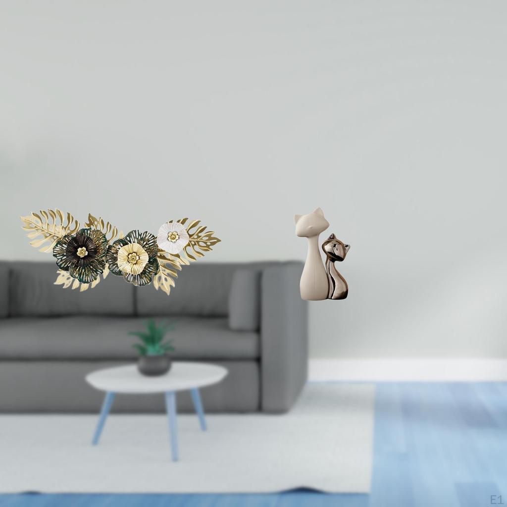 Nordic Metal Wall Art And Cat Statue Ceramic Figurine Decorative Sculpture for Dining Room Living