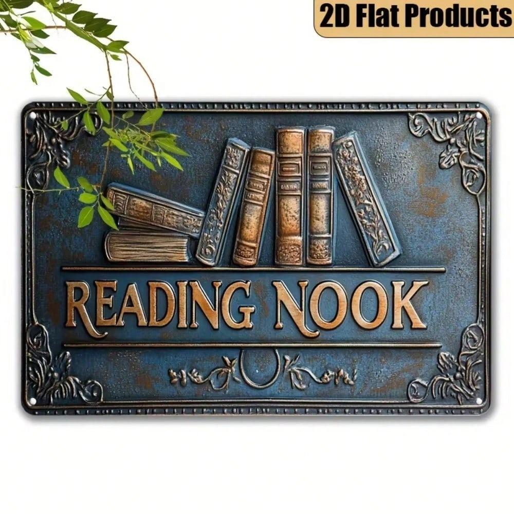 Metal Wall Art Vintage Decor Retro Book Lover Library Plaque Gift