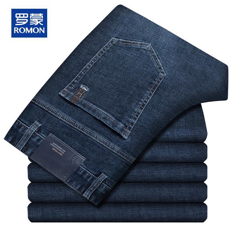 ROMON Men's Spring Autumn Casual Straight Fit Stretch Jeans